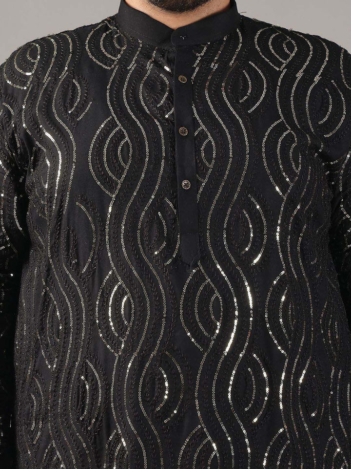 SOJANYA PLUS Size Geometric Embroidered Sequinned Band Collar Pure Cotton Straight Kurta