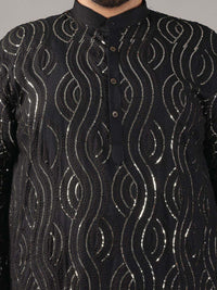 SOJANYA PLUS Size Geometric Embroidered Sequinned Band Collar Pure Cotton Straight Kurta