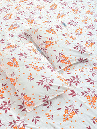KLOTTHE White Floral Polycotton 300 TC King Fine Bedsheet dengan 2 Sarung Bantal-98 x 89 inci