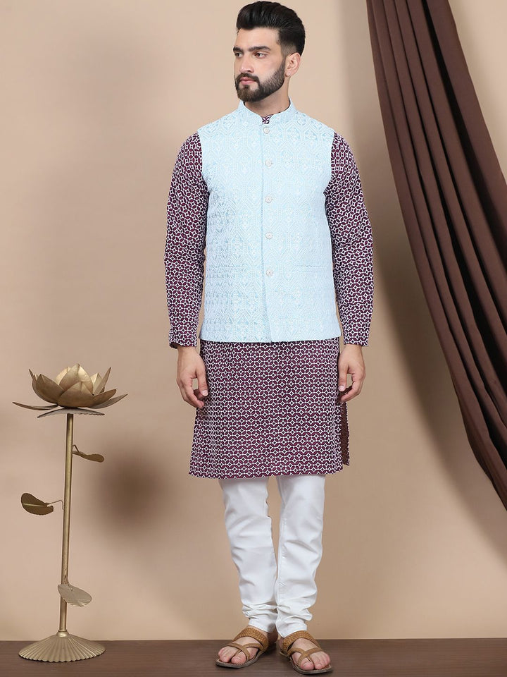 Anouk Purple Ethnic Motifs Printed Straight Pure Cotton Kurta with Churidar