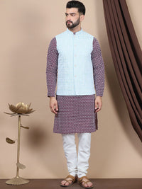 Anouk Purple Ethnic Motifs Printed Straight Pure Cotton Kurta with Churidar