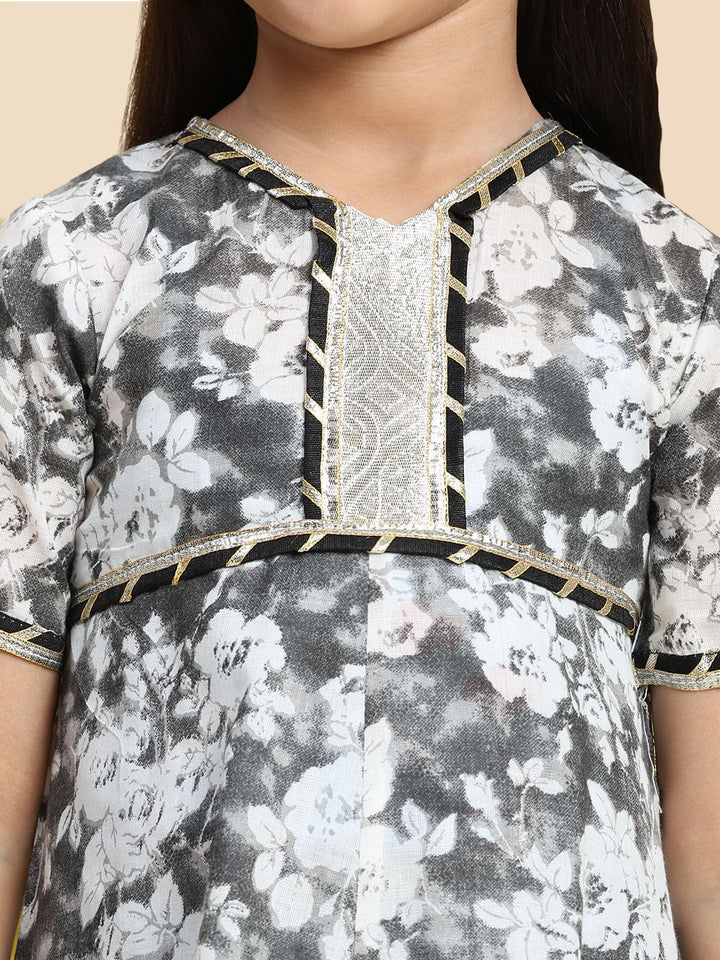 Cutiekins Girls Floral Printed V-Neck A-Line Kurta with Palazzo & Dupatta