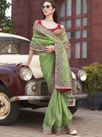 Tikhi Imli Ethnic Motifs Embroidered Net Saree
