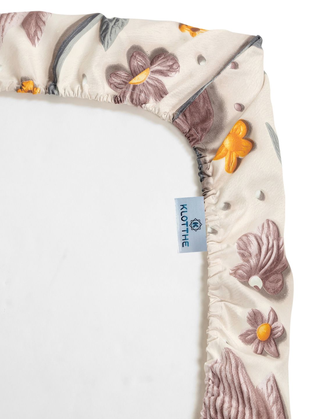 KLOTTHE Cream & Brown Floral Printed Fitted 300 TC King 7D Bedsheet With 2 Pillow Cover