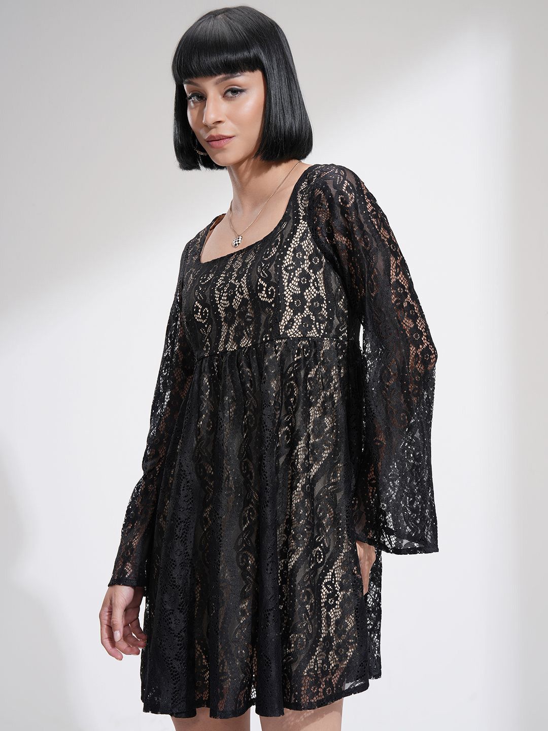 Tokyo Talkies Women Lace Fit Flare Mini Dress