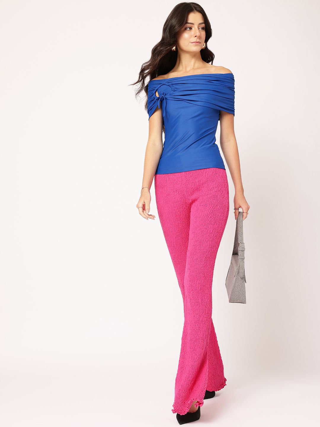 DressBerry Bardot Babe Off-Shoulder Ruched Fitted Top