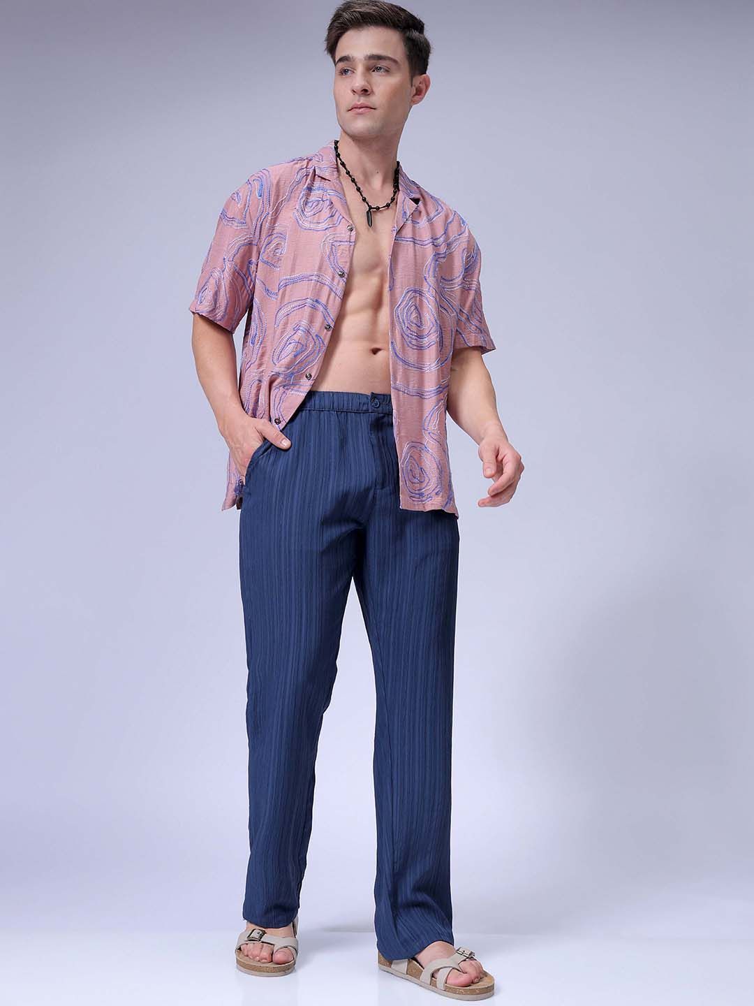 The Indian Garage Co Men Striped Loose Fit Mid-Rise Trousers