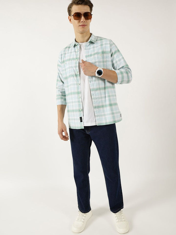 Thomas Scott Men Classic Fit Tartan Checked Cotton Slim Fit Casual Shirt