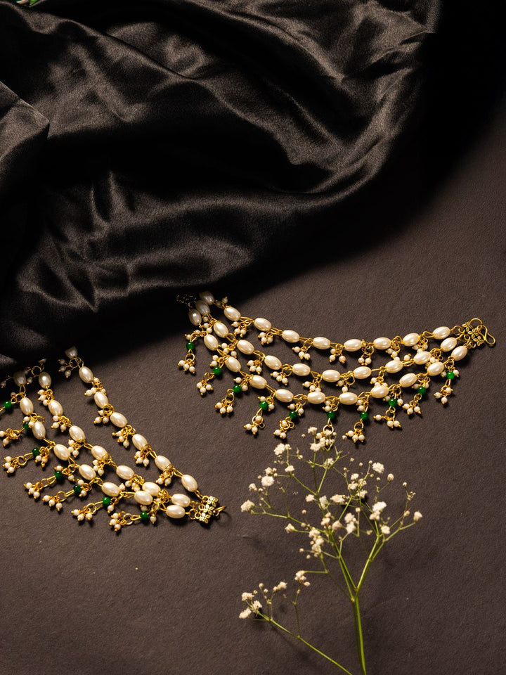 PANASH Gold-Plated Pearls Beaded Contemporary Ear Chain