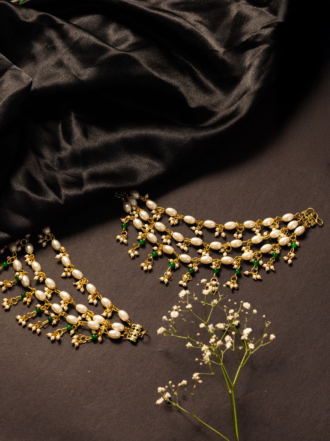 PANASH Gold-Plated Pearls Beaded Contemporary Ear Chain