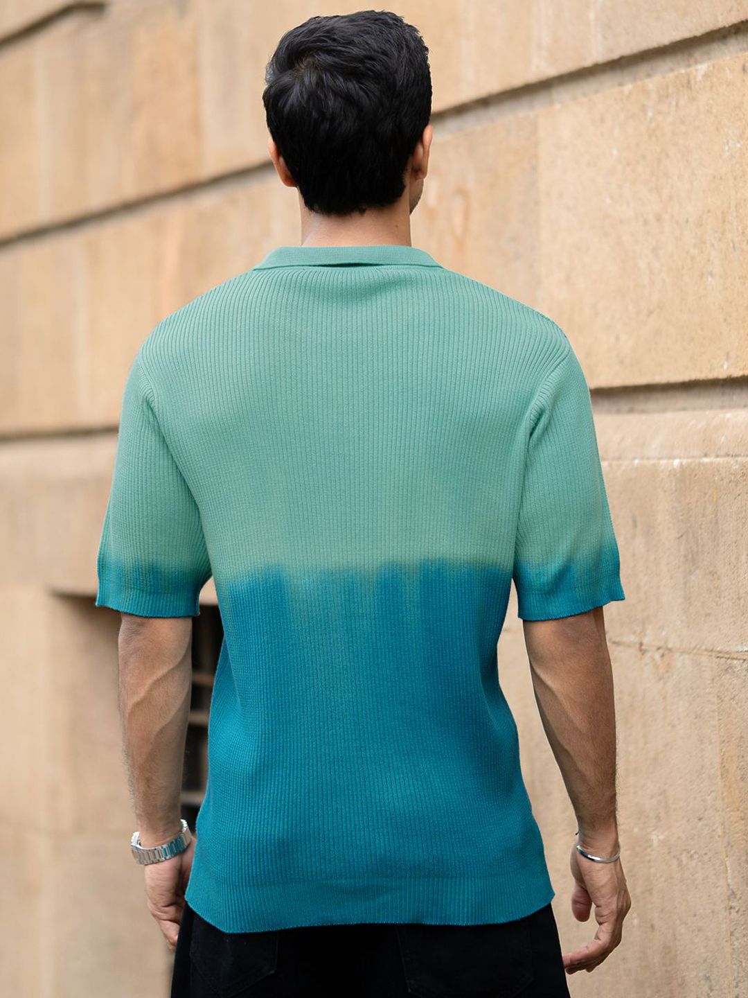 Powerlook Men Aqua Blue Ombre T-Shirt