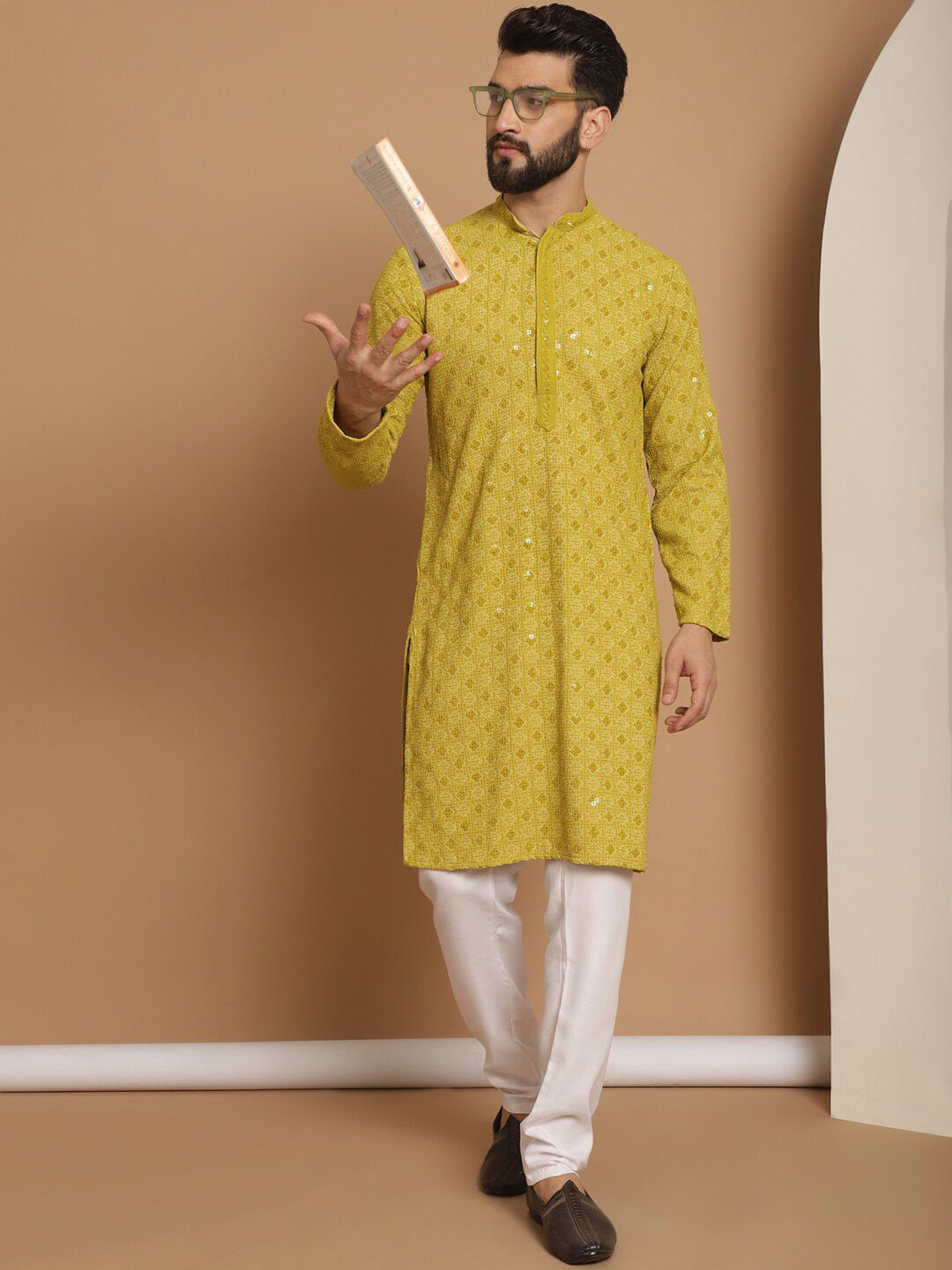 Anouk Sequinned Embroidered Regular Pure Cotton Kurta & Churidar