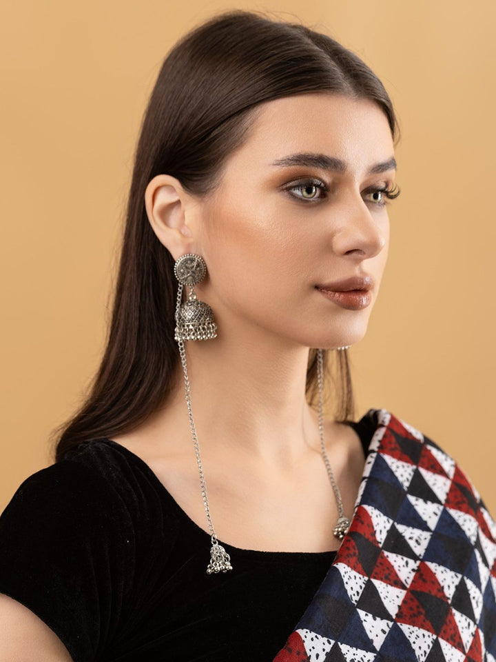 PANASH Kubah Bersalut Perak Jhumkas Rantai Tradisional Berbentuk Oksida