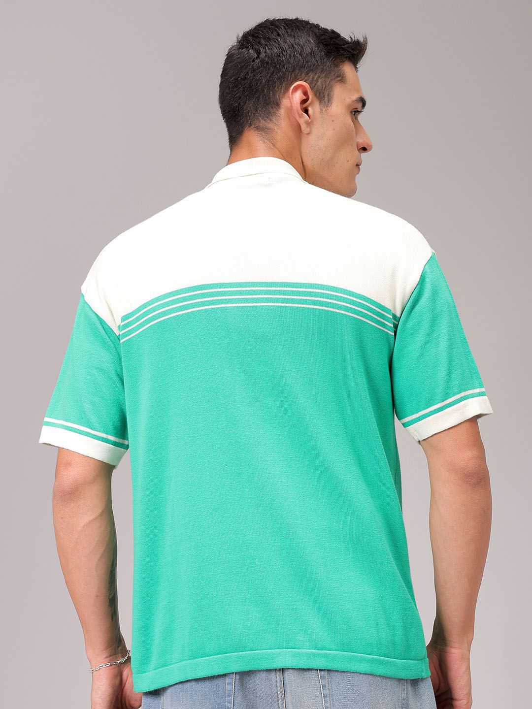 The Indian Garage Co Men Relaxed Fit Striped Flat Knit Polo Resortwear Shirt