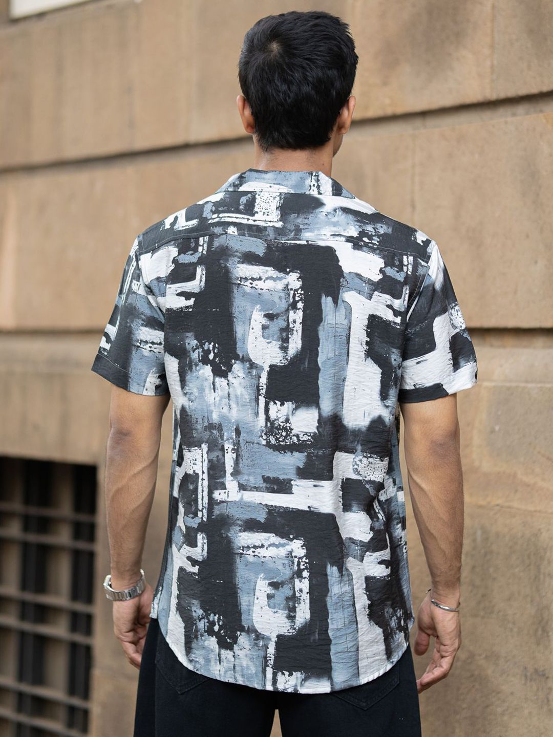 Powerlook Men Regular Fit Abstract Printed Cuban Collar Casual Shirt
