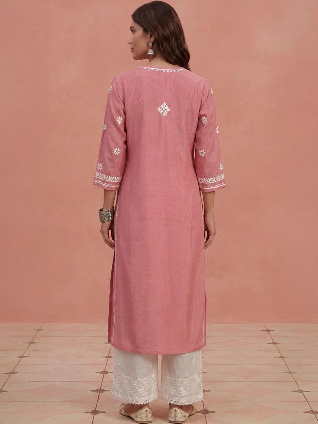 House of Chikankari Women Embroidered Chikankari Chanderi Silk Kurta