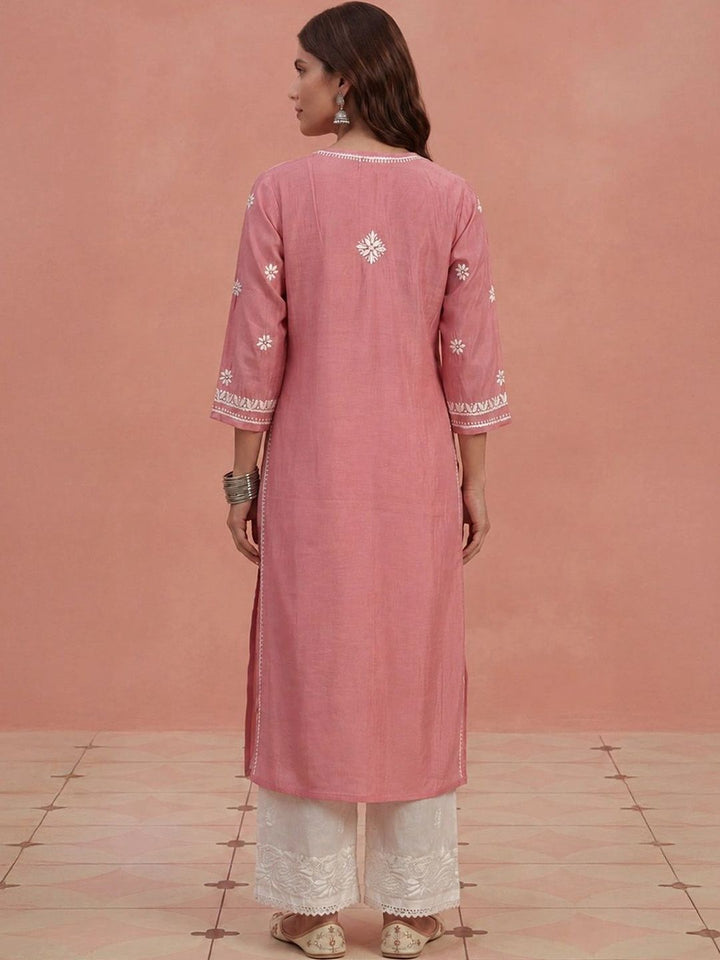 House of Chikankari Women Embroidered Chikankari Chanderi Silk Kurta