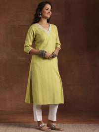 Libas Striped V-Neck Thread Work Dobby Straight Kurta