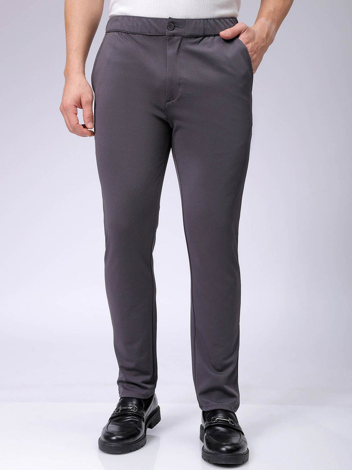 The Indian Garage Co. X Luxe Men Textured Slim Fit Mid-Rise Trousers