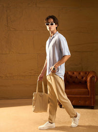 DENNISON Men Relaxed Cuban Collar Vertical Striped Oversized Casual Shirt
