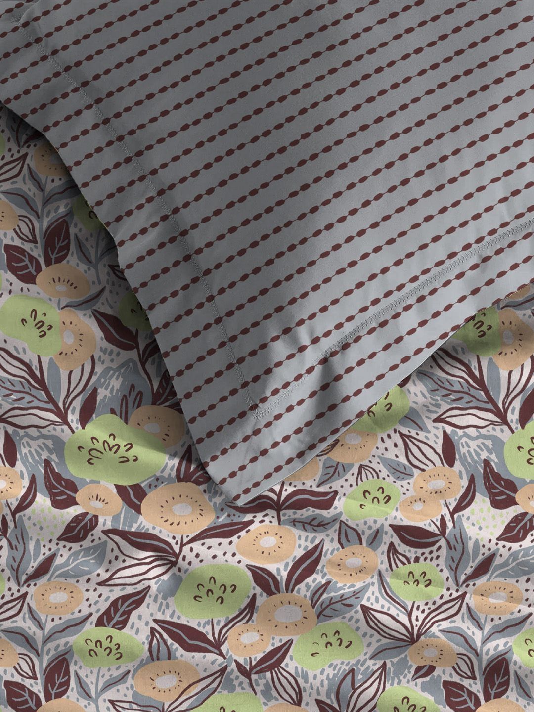 MYTRIDENT Jasmine Brown Moments Flat 120TC Queen Cotton 1 Bedsheet with 2 Pillow Covers