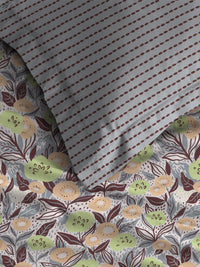 MYTRIDENT Jasmine Brown Moments Flat 120TC Queen Cotton 1 Bedsheet with 2 Pillow Covers