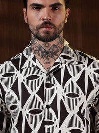 Eszett Geometric Printed Spread Collar Pure Cotton Shirt With Shorts Co-Ord Set