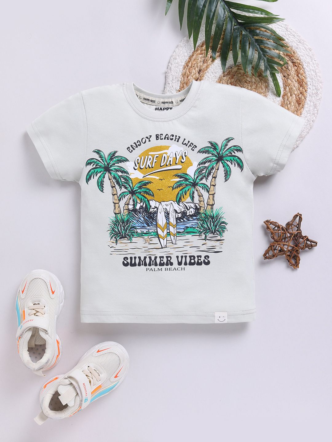 Happy Faces Boys Printed Tropical Pure Cotton T-shirt