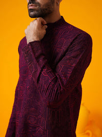 SOJANYA Floral Thread Work Band Collar Straight Kurta