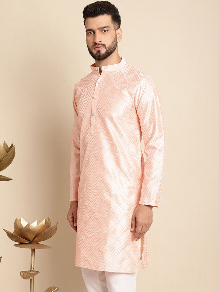Kurta Kapas Sutera Sulaman Geometri Anouk Kolar Mandarin