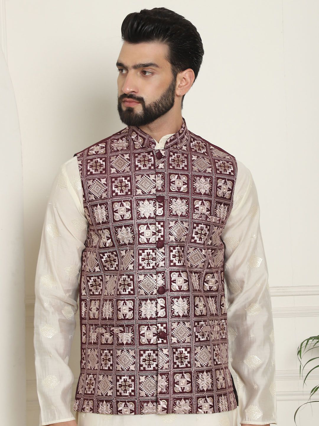 SOJANYA LUXE Jaket Nehru Kolar Mandarin Sulam Lelaki