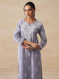 Rumah Wanita Chikankari Kapas Kelabu Chikankari Sulam Kurta