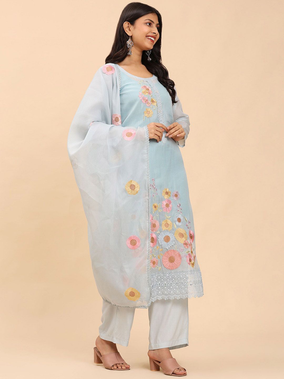 Mamicha Women Floral Regular Pure Cotton Kurta with Palazzos & With Dupatta