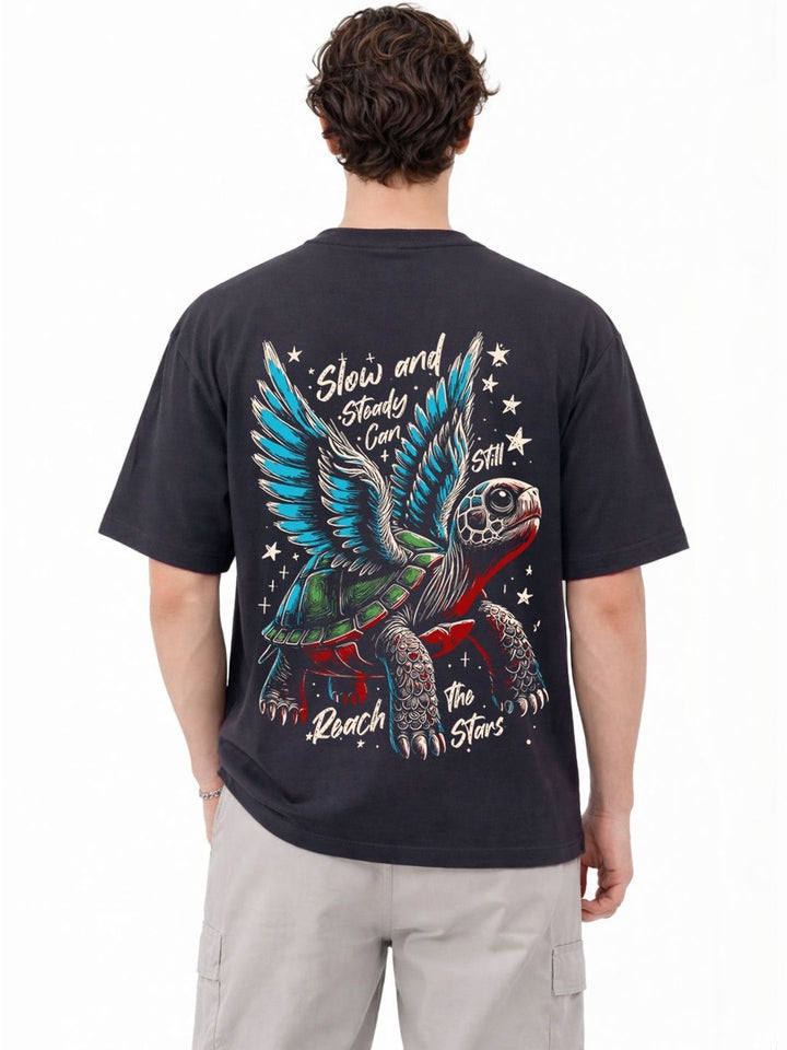 ADRO Graphic Printed Drop-Shoulder Sleeves Cotton T-shirt