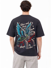 ADRO Graphic Printed Drop-Shoulder Sleeves Cotton T-shirt