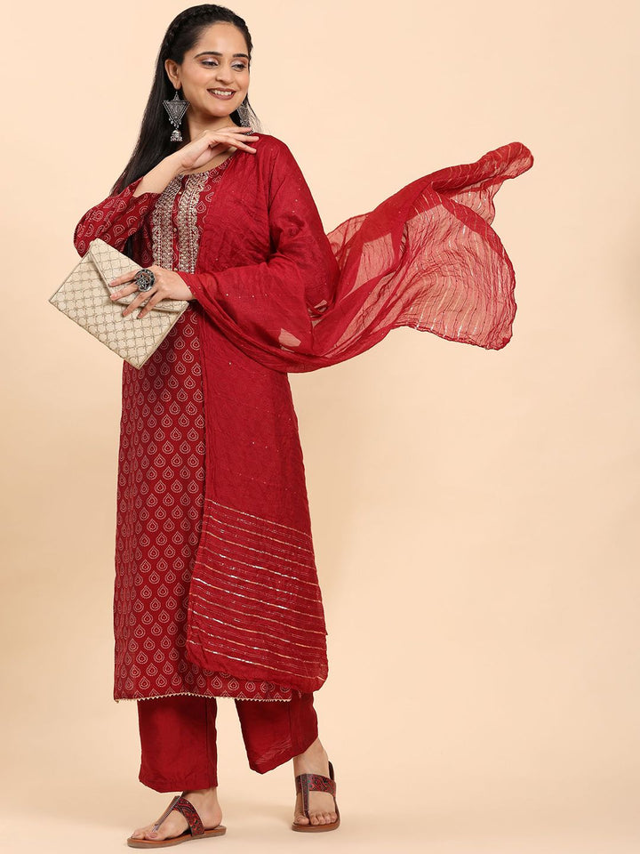 Mamicha Women Ethnic Motifs Printed Regular Pure Cotton Kurta with Palazzos & With Dupatta