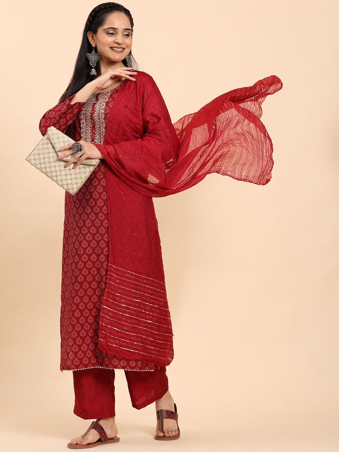 Mamicha Women Ethnic Motifs Printed Regular Pure Cotton Kurta with Palazzos & With Dupatta