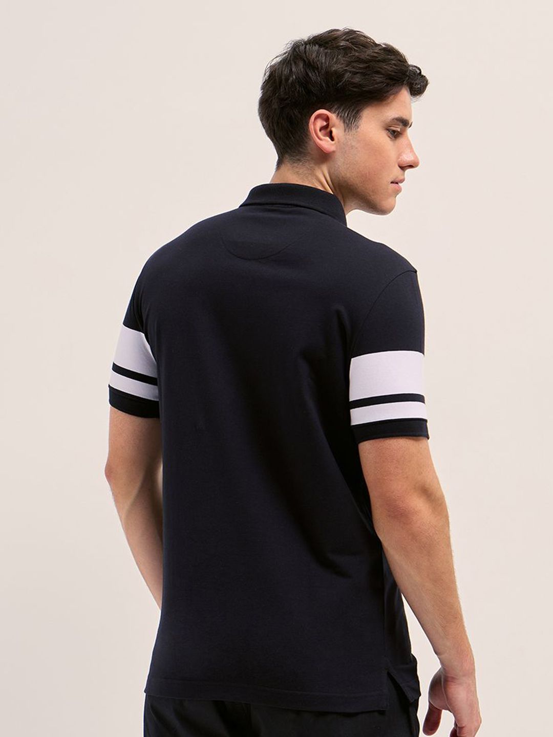 THE BEAR HOUSE Men Striped Polo Collar Cotton T-shirt