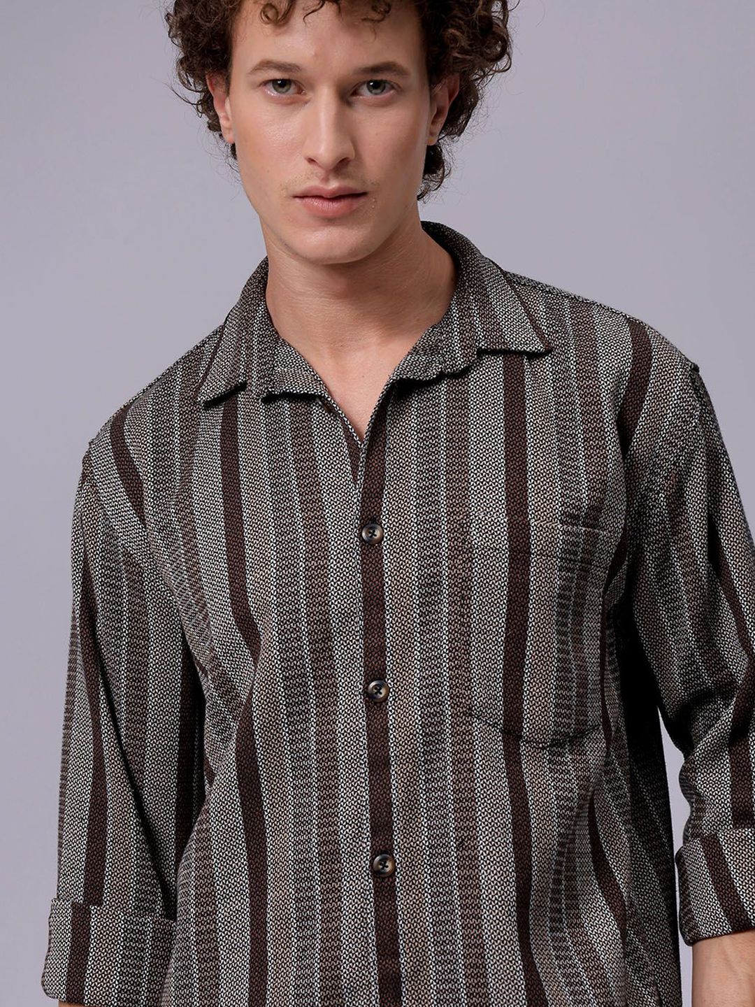 The Indian Garage Co Men Relaxed Fit Striped Dobby Textured Resortwear Shirt