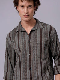 The Indian Garage Co Men Relaxed Fit Striped Dobby Textured Resortwear Shirt