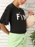 DressBerry Elevated MonoBasic Lace-Up Flared Sleeves Printed Tee