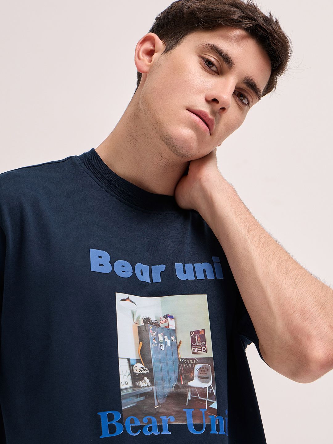 THE BEAR HOUSE Men Graphic Printed Round Neck Pure Cotton Oversized T-shirt