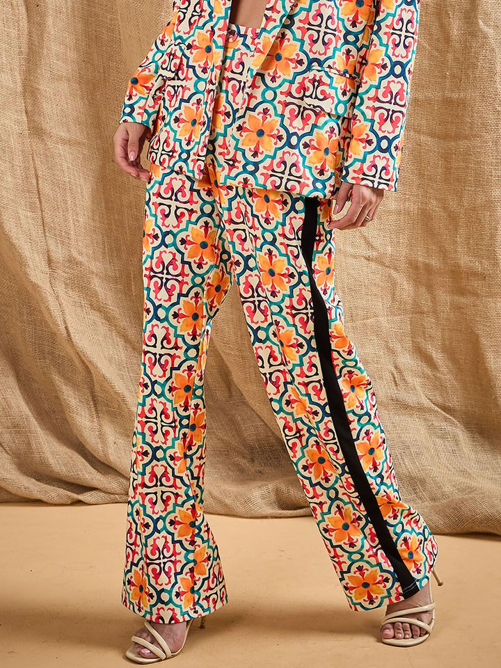 SASSAFRAS Women Ethnic Motifs Printed Relaxed Straight Leg Straight Fit High-Rise Trousers