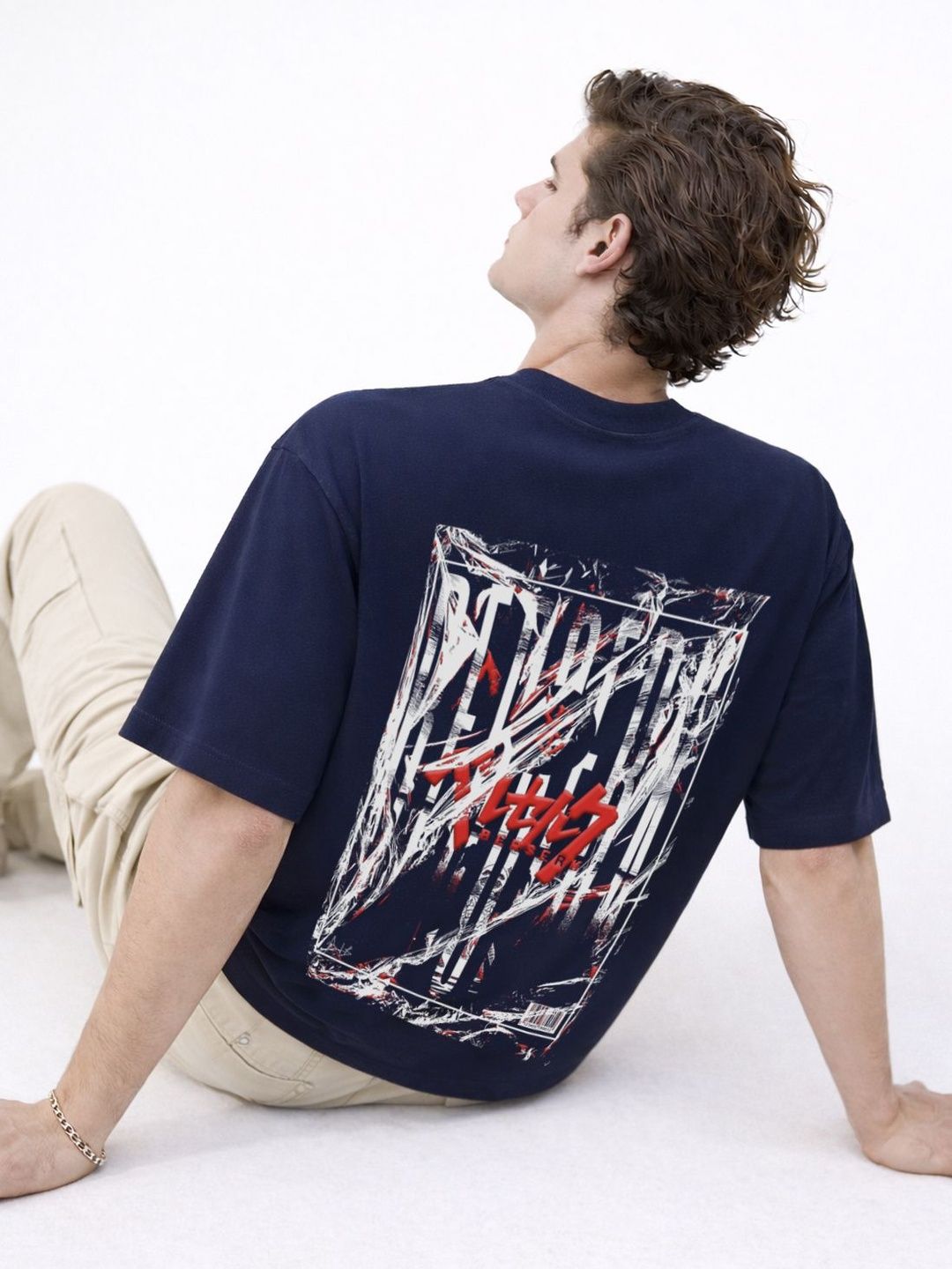 ADRO Graphic Printed Drop-Shoulder Sleeves Cotton T-shirt