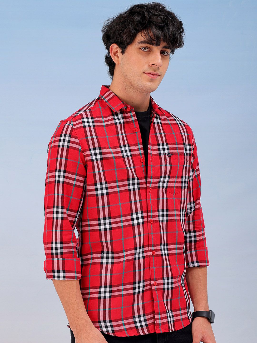 The Indian Garage Co Men Spread Collar Checked Cotton Slim Fit Casual Shirt