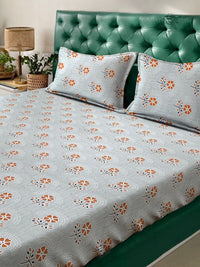 Myntra Elegant Homes Kelabu & Merah Bunga Kapas Tulen 400 TC Set Cadar King 2.5m x 2.25m
