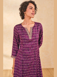 Global Desi Bandhani Woven Design Notched Neck A-Line Kurta