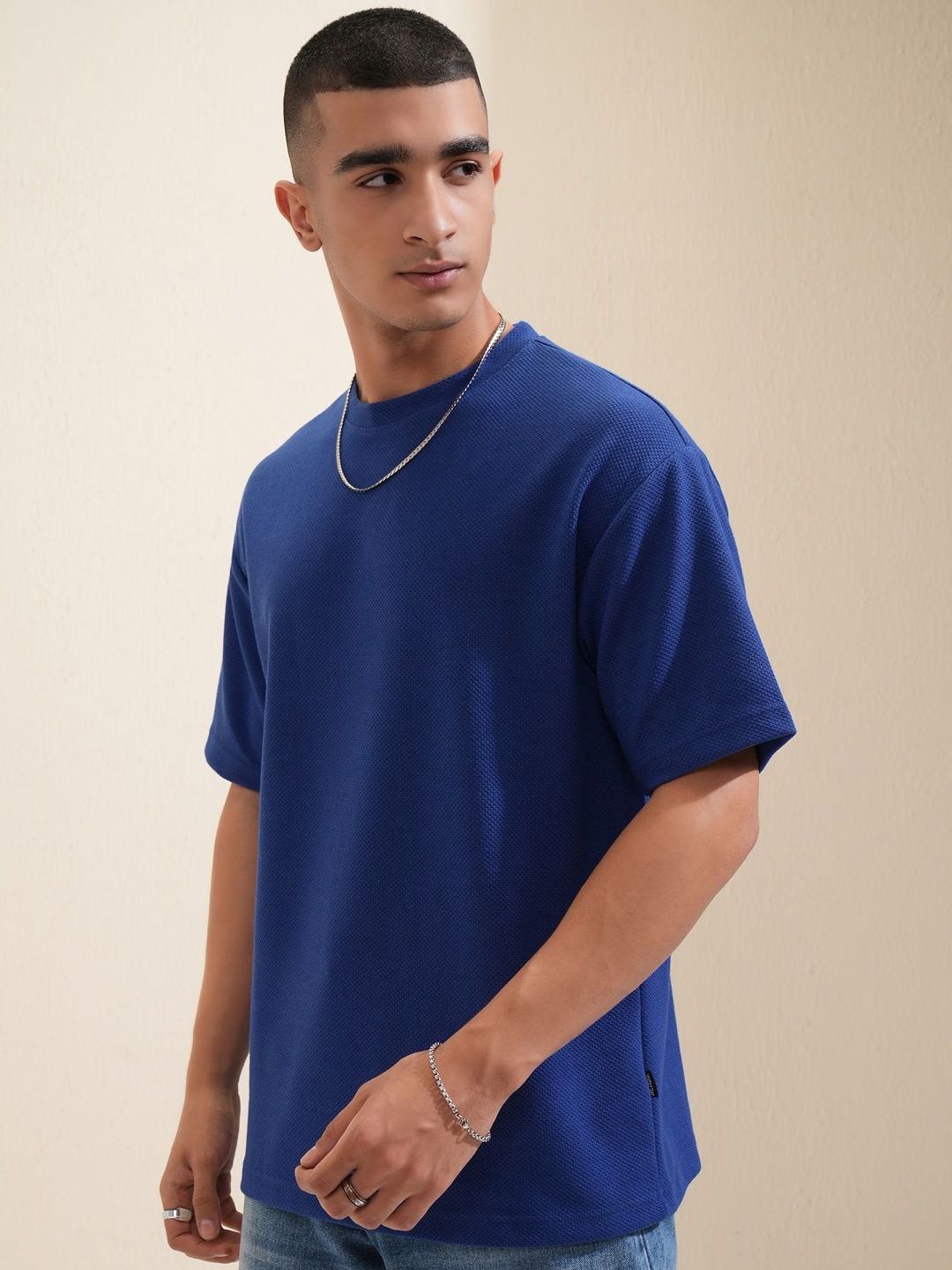HIGHLANDER Men Solid Round Neck Cotton Oversized T-Shirt