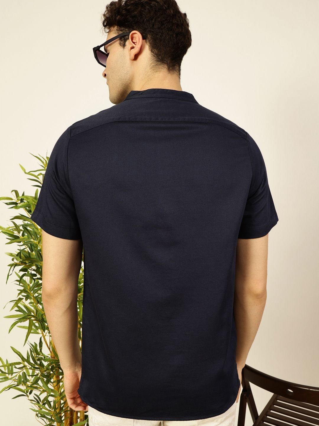 Thomas Scott Men Solid Mandarin Collar Cotton T-Shirt