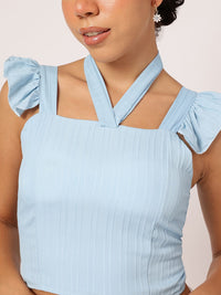 DressBerry Ocean Oasis Flirty Tie-up Smocked Padded Crop Top